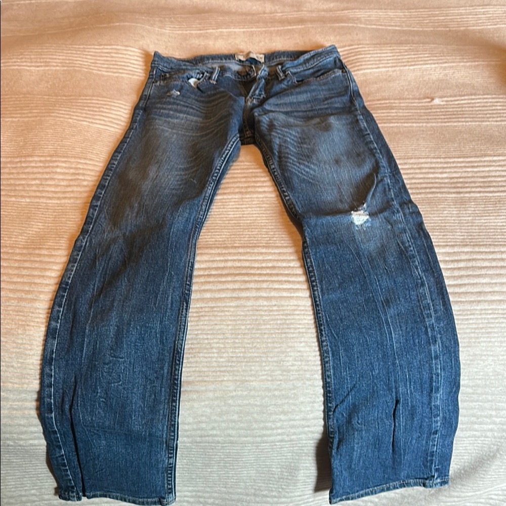 Abercrombie Kids Blue Straight-Leg Jeans with Distressed Details